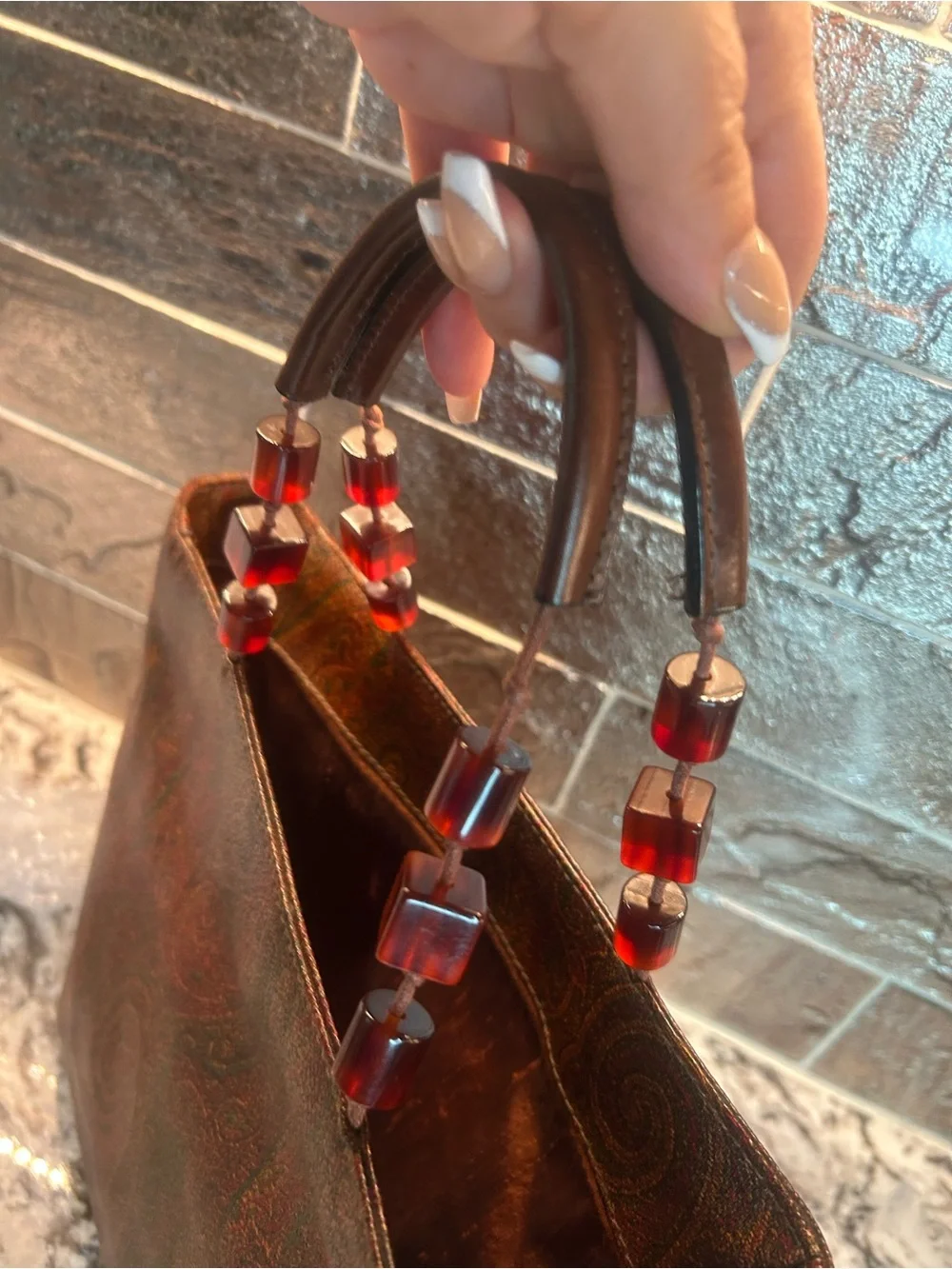 Etro Ultra Rare Tortoise Chain Paisley-Print Tote like New!